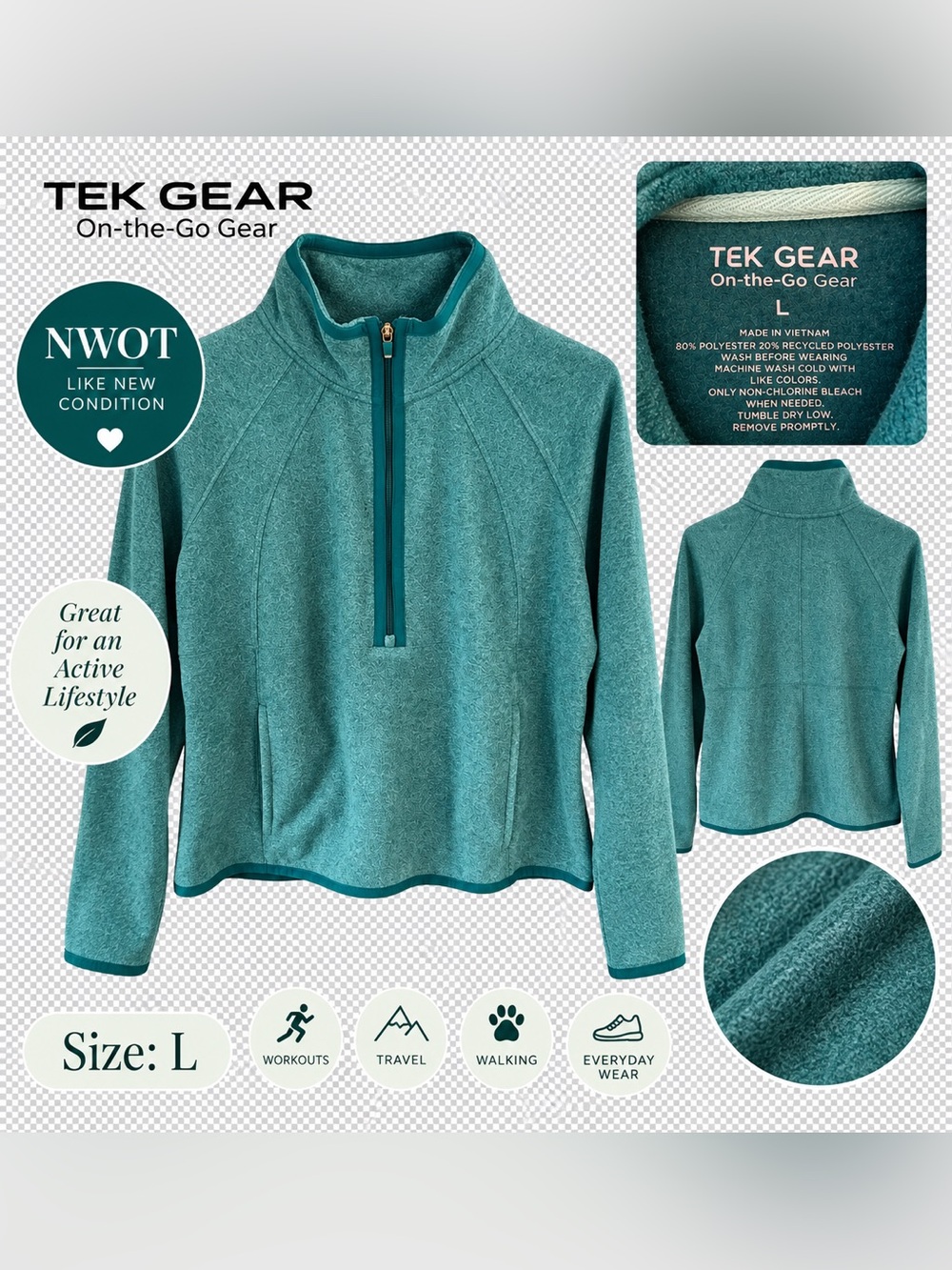 tek gear Teal Half-Zip Cowl Neck Pullover Sweater